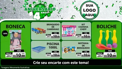 Modelo de TV para TV Horizontal com o tema Promoção de Aniversário - 4 Anos para Brinquedos