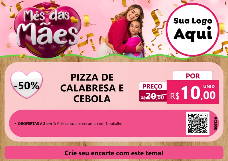 Modelo de Cartaz para Cartaz A4 Horizontal com o tema Mês das Mães para Pizzaria