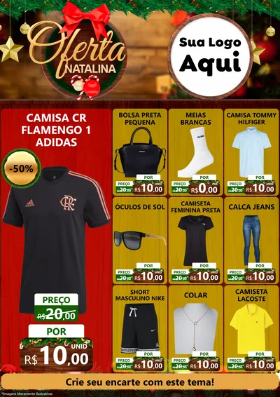 Modelo de Encarte para Encarte A4 Vertical com o tema Ofertas Natalina para Roupas e acessórios