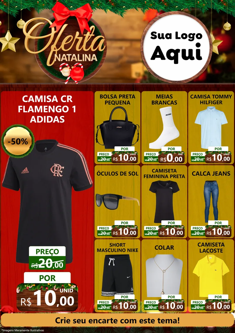 Modelo de Encarte para Encarte A4 Vertical com o tema Ofertas Natalina para Roupas e acessórios