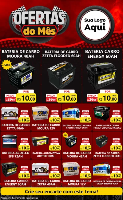 Modelo de Encarte para Encarte Grande com o tema Ofertas do Mês - Autopeças para Baterias Elétricas