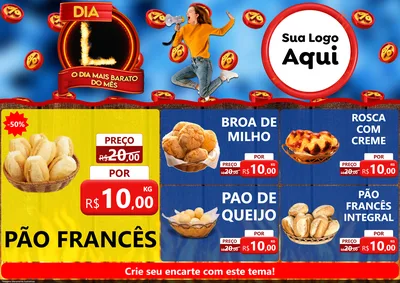 Modelo de Encarte para Encarte A4 Horizontal com o tema Dia L - O Dia Mais Barato Do Mês para Padaria