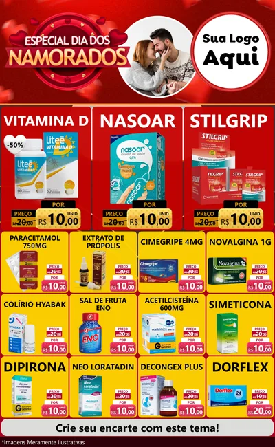 Modelo de Encarte para Encarte Grande com o tema Especial Dia Dos Namorados para Farmácia