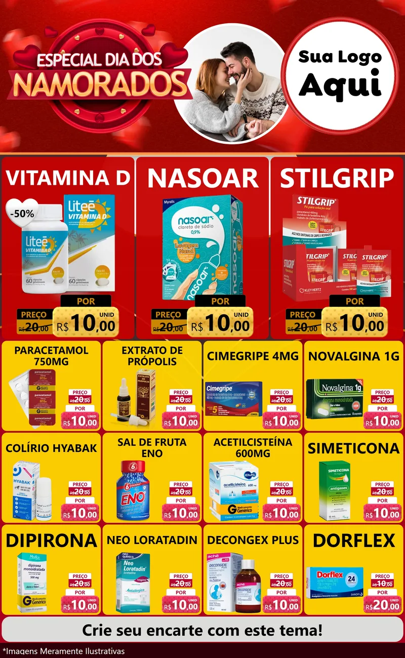 Modelo de Encarte para Encarte Grande com o tema Especial Dia Dos Namorados para Farmácia