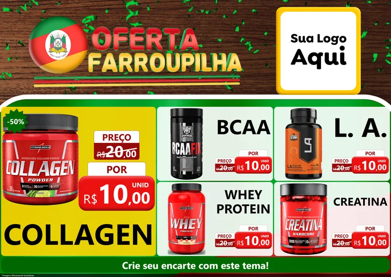Modelo de Encarte para Encarte A4 Horizontal com o tema Oferta Farroupilha para Suplementos alimentares