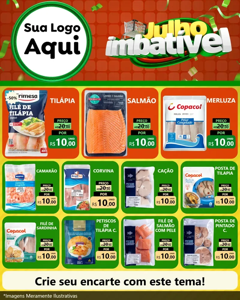 Modelo de Rede Social para Feed Instagram com o tema Julho Imbatível para Peixaria