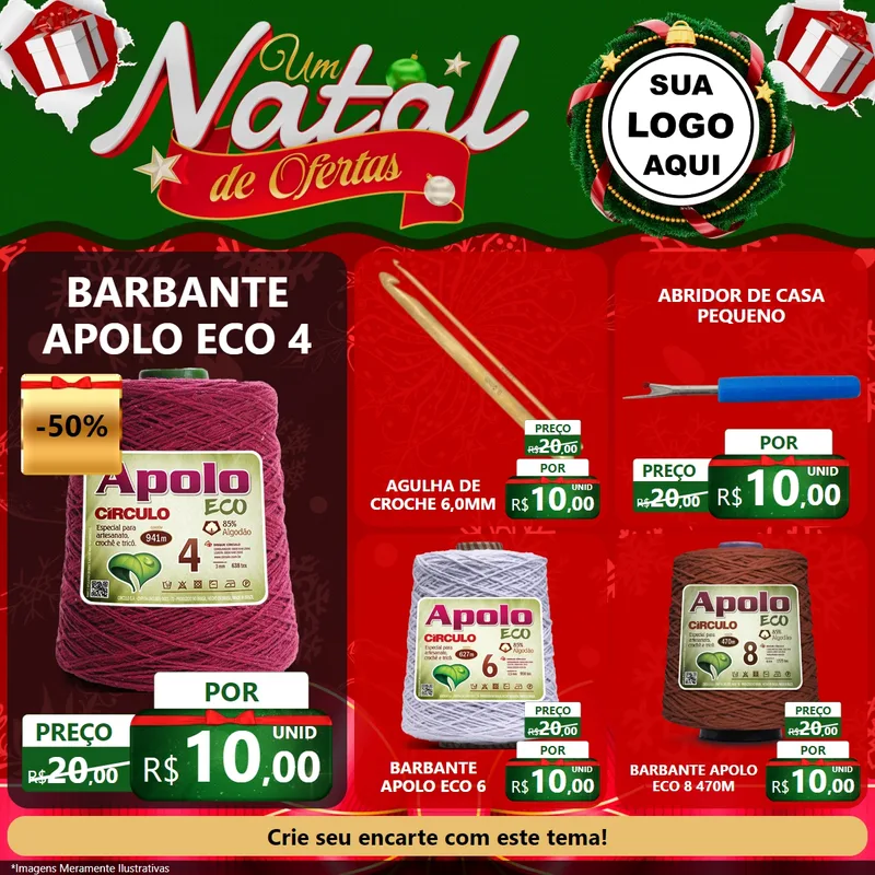 Modelo de Rede Social para Feed Facebook com o tema Um Natal de Ofertas para Armarinho e Aviamentos