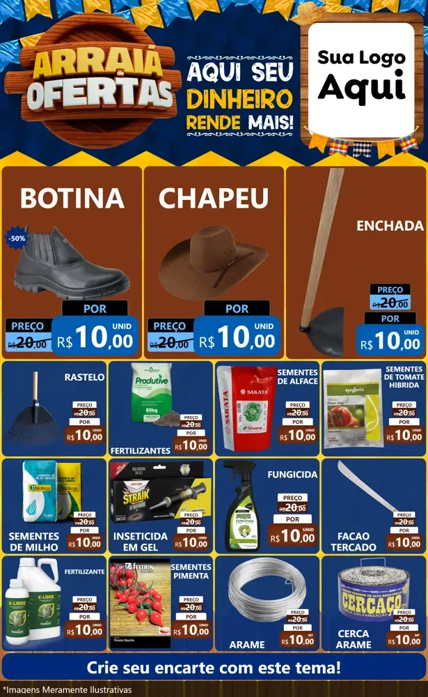 Modelo de Encarte para Encarte Grande com o tema Arraiá de Ofertas - Junina para Agropecuária