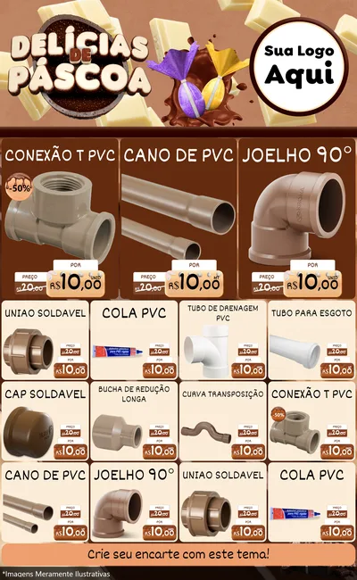Modelo de Encarte para Encarte Grande com o tema Delícias de Páscoa para Tubos e conexões