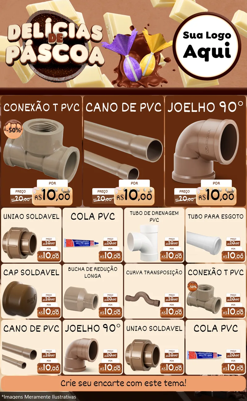 Modelo de Encarte para Encarte Grande com o tema Delícias de Páscoa para Tubos e conexões