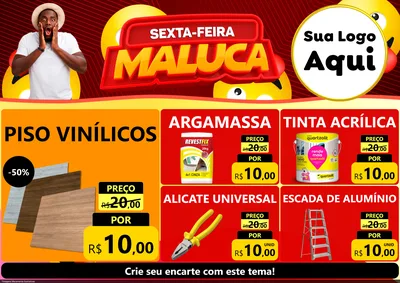 Modelo de Encarte para Encarte A4 Horizontal com o tema Sexta-feira Maluca para Material para Construção