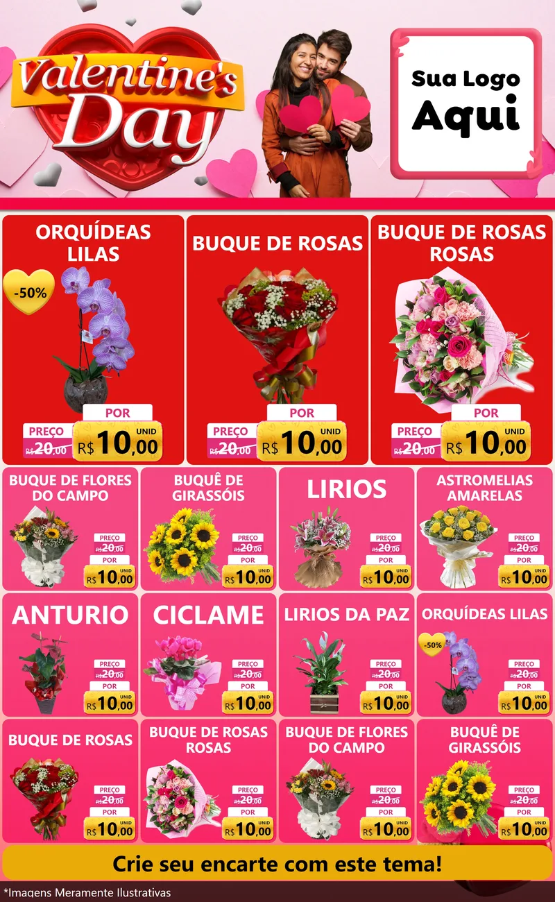 Modelo de Encarte para Encarte Grande com o tema Valentine's Day para Floricultura e jardim