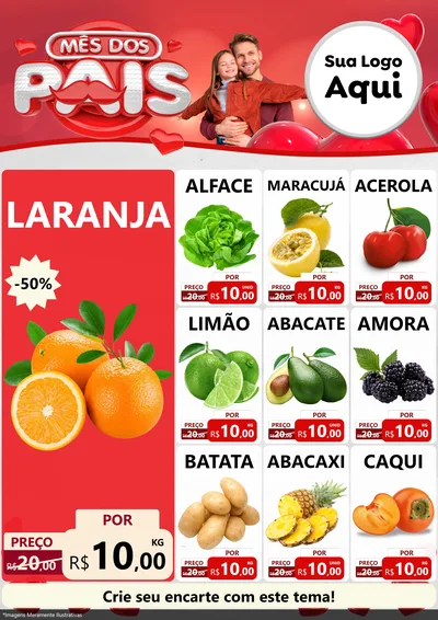 Modelo de Encarte para Encarte A4 Vertical com o tema Mês dos Pais para Hortifrúti