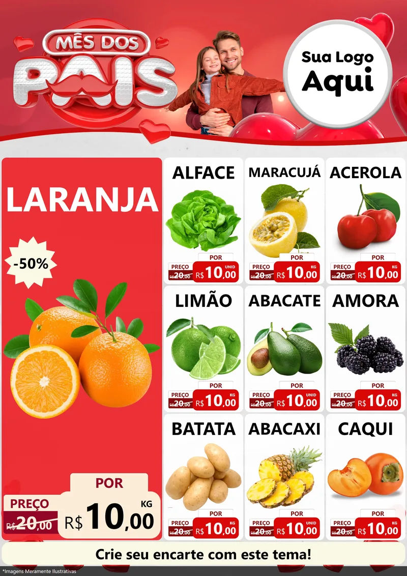 Modelo de Encarte para Encarte A4 Vertical com o tema Mês dos Pais para Hortifrúti