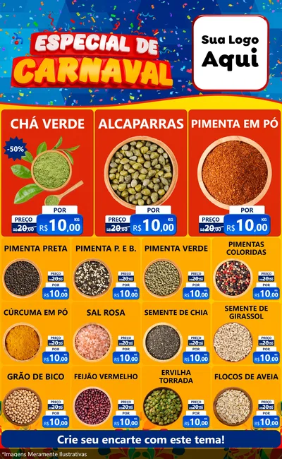 Modelo de Encarte para Encarte Grande com o tema Especial de Carnaval para Produtos Naturais