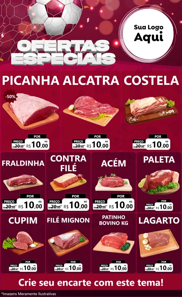 Modelo de Encarte para Encarte Grande com o tema Ofertas Especiais - Futebol para Açougue