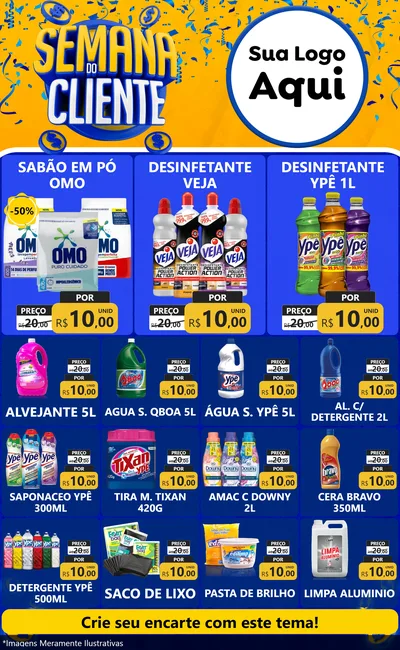 Modelo de Encarte para Encarte Grande com o tema Semana do Cliente para Produtos de Limpeza