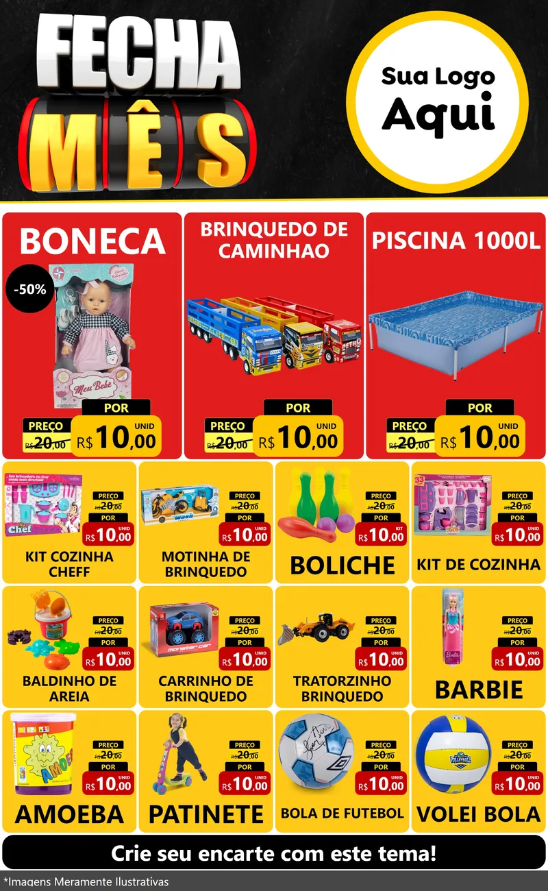Modelo de Encarte para Encarte Grande com o tema Fecha Mês para Brinquedos