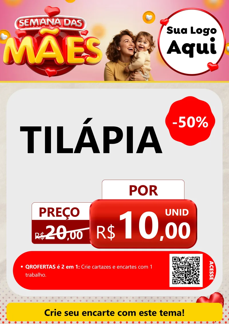 Modelo de Cartaz para Cartaz A4 Vertical com o tema Semana das Mães para Peixaria