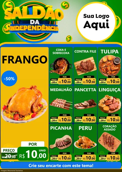 Modelo de Encarte para Encarte A4 Vertical com o tema Saldão da Indepêndencia para Assados