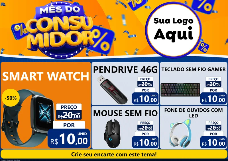 Modelo de Encarte para Encarte A4 Horizontal com o tema Mês do Consumidor para Informática