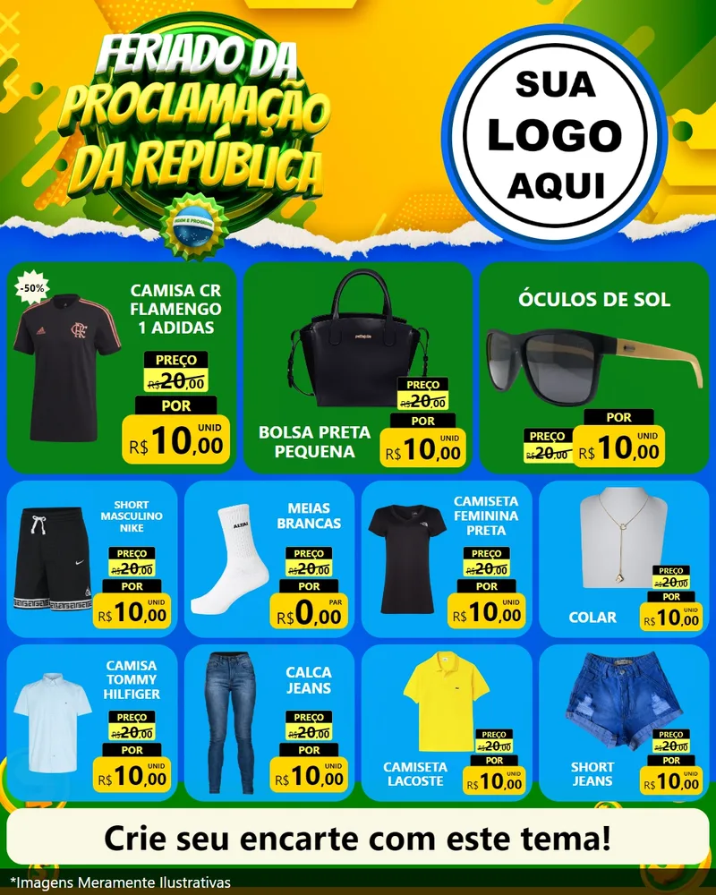 Modelo de Rede Social para Feed Instagram com o tema Feriado da Proclamação da República para Roupas e acessórios