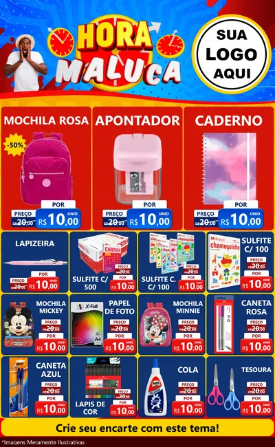 Modelo de Encarte para Encarte Grande com o tema Hora Maluca para Papelaria