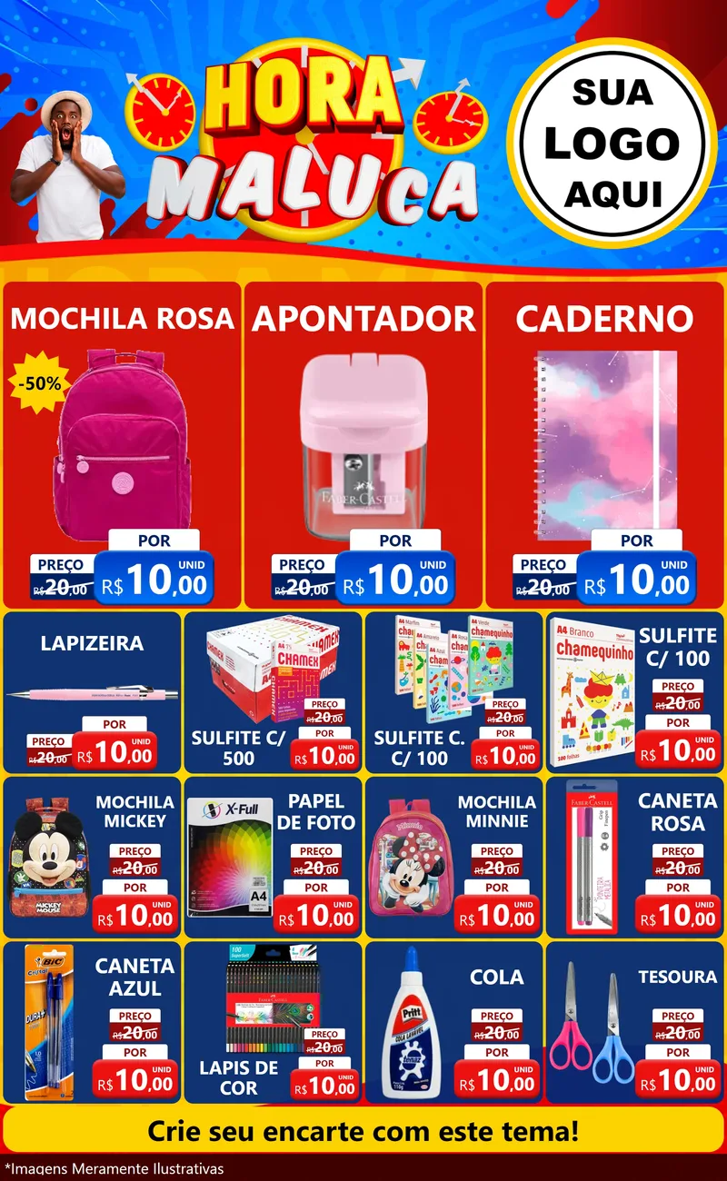 Modelo de Encarte para Encarte Grande com o tema Hora Maluca para Papelaria