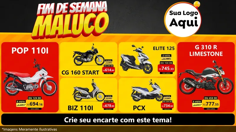 Modelo de TV para TV Horizontal com o tema Final de Semana Maluco para Concessionaria de Motos
