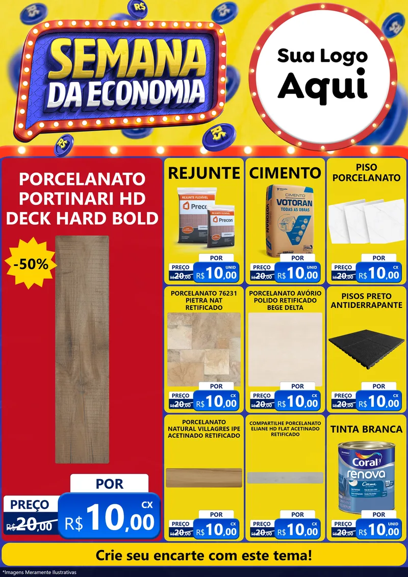 Modelo de Encarte para Encarte A4 Vertical com o tema Semana da Economia para Pisos e revestimentos