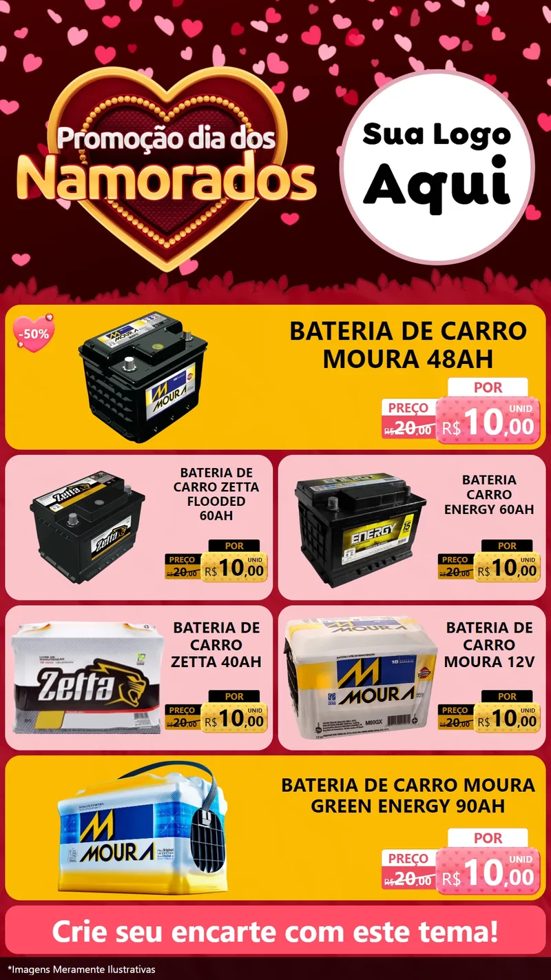 Modelo de TV para TV Vertical com o tema Promoção Dia Dos Namorados para Baterias Elétricas