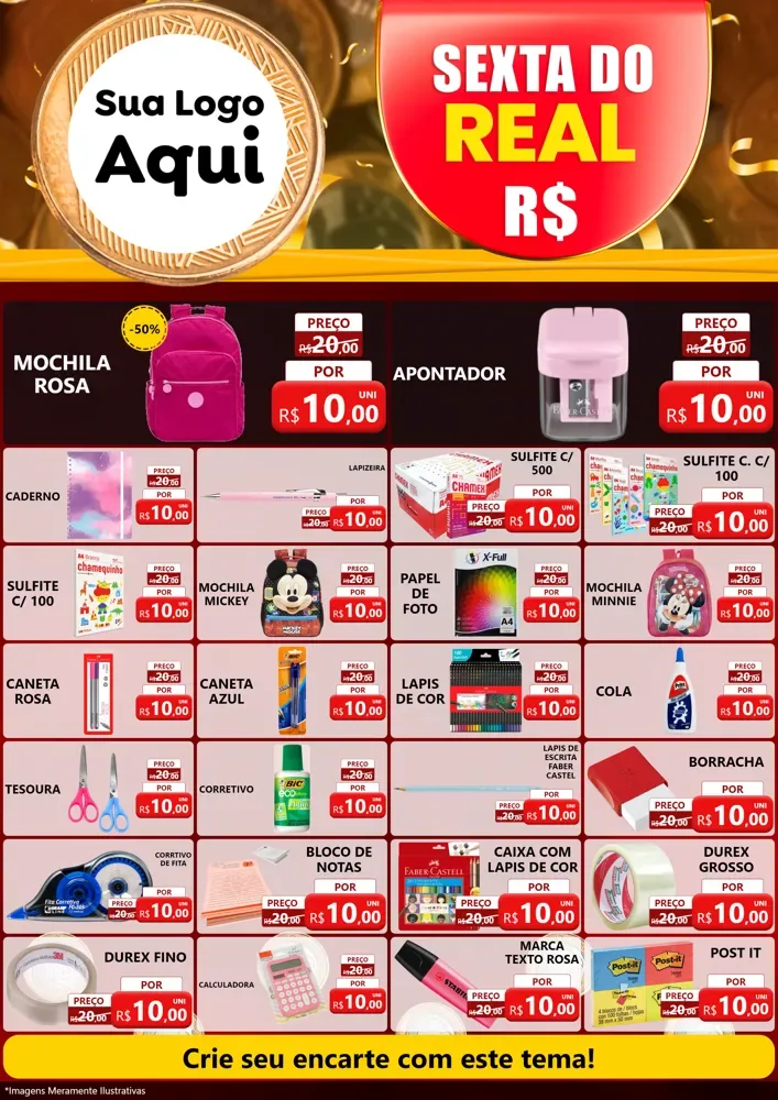 Modelo de Encarte para Encarte A4 Vertical com o tema Sexta do Real para Papelaria