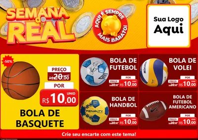 Modelo de Encarte para Encarte A4 Horizontal com o tema Semana do Real para Artigos Esportivos
