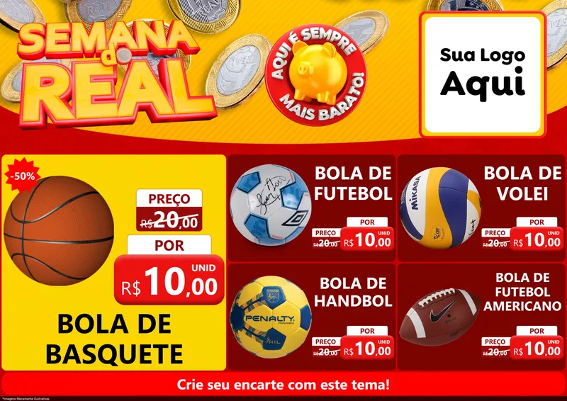 Modelo de Encarte para Encarte A4 Horizontal com o tema Semana do Real para Artigos Esportivos