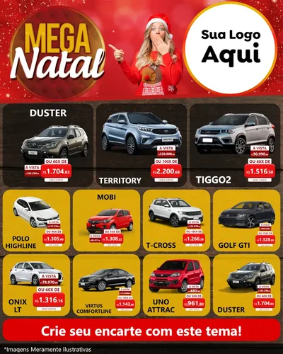 Modelo de Rede Social para Feed Instagram com o tema Mega Natal para Concessionaria de Carros