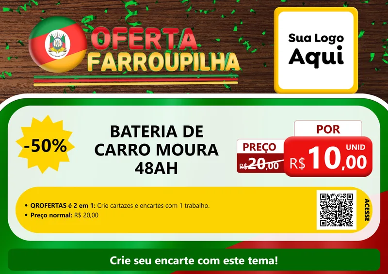 Modelo de Cartaz para Cartaz A4 Horizontal com o tema Oferta Farroupilha para Baterias Elétricas