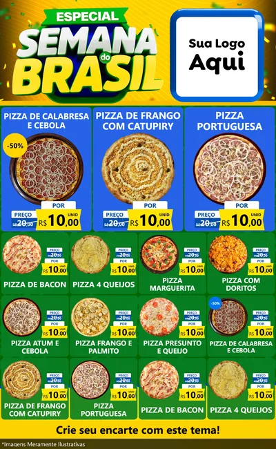 Modelo de Encarte para Encarte Grande com o tema Especial Semana do Brasil para Pizzaria
