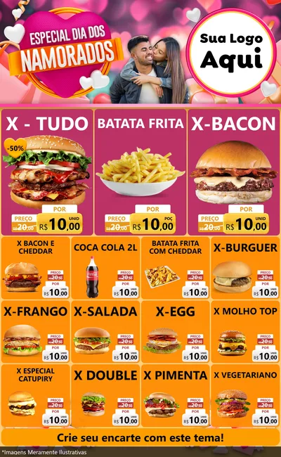 Modelo de Encarte para Encarte Grande com o tema Especial Dia dos Namorados para Hamburgueria
