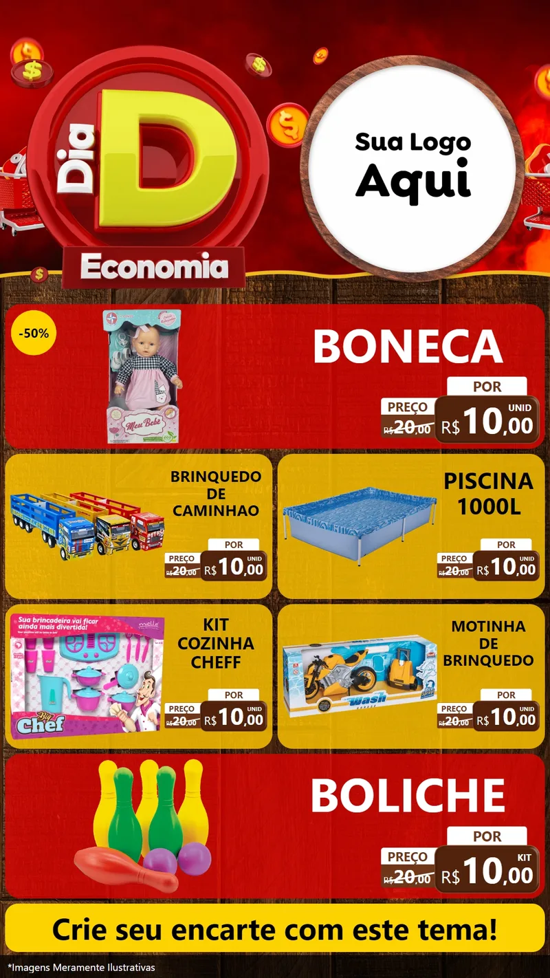 Modelo de TV para TV Vertical com o tema Dia D Economia para Brinquedos
