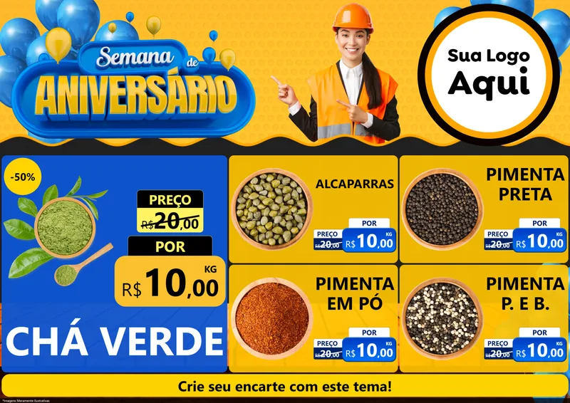 Modelo de Encarte para Encarte A4 Horizontal com o tema Semana de Aniversário para Produtos Naturais