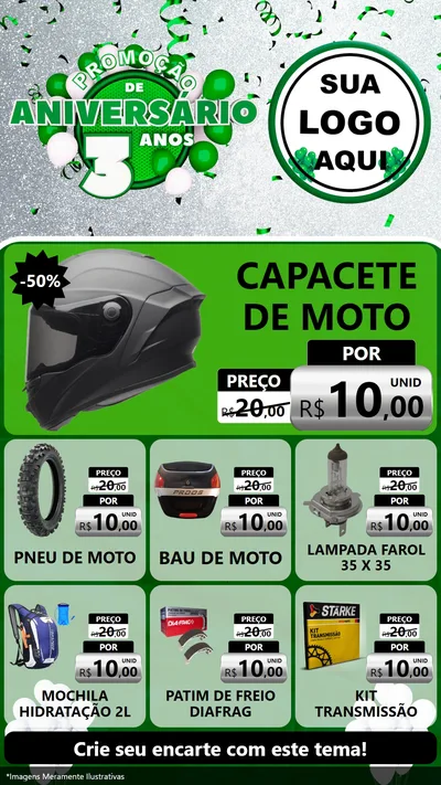 Modelo de Rede Social para Stories com o tema Promoção de Aniversário - 3 Anos para Moto peças