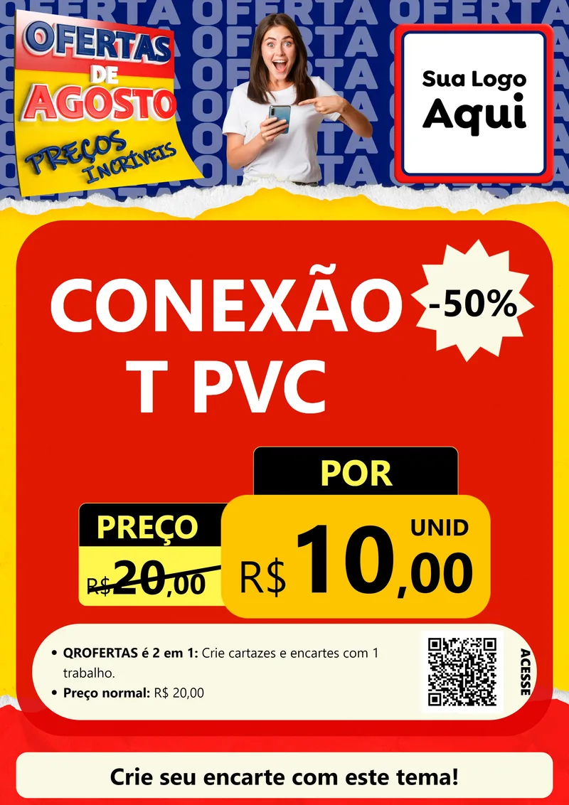 Modelo de Cartaz para Cartaz A4 Vertical com o tema Ofertas de Agosto - Preços Incríveis para Tubos e conexões