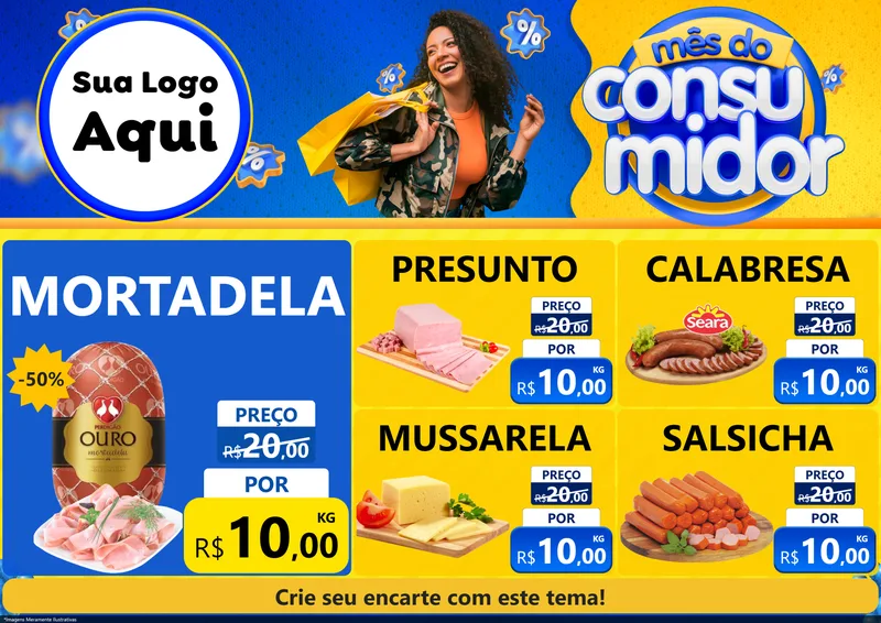 Modelo de Encarte para Encarte A4 Horizontal com o tema Mês do Consumidor para Frios e Laticínios