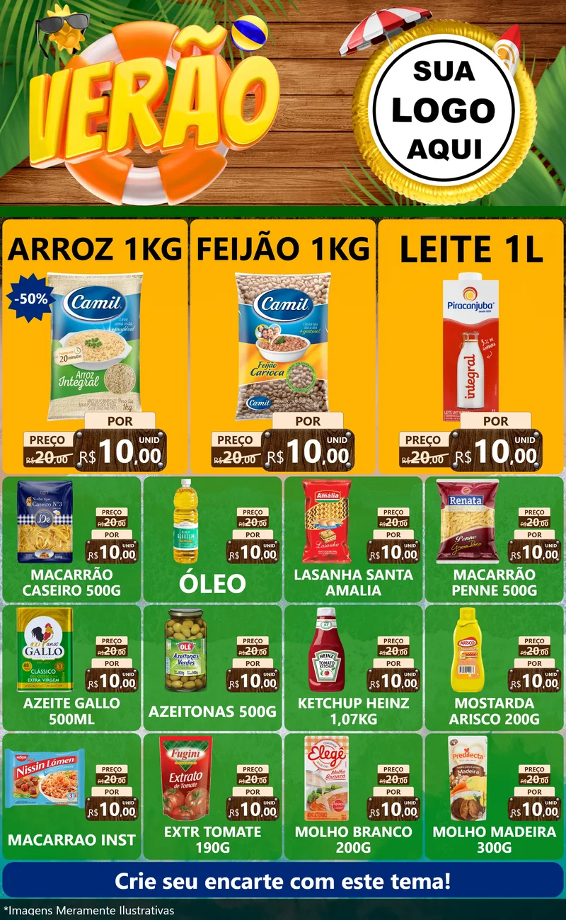 Modelo de Encarte para Encarte Grande com o tema Verão para Supermercado