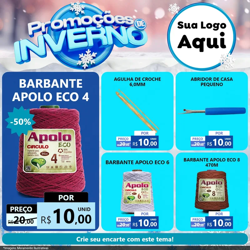 Modelo de Rede Social para Feed Facebook com o tema Promoções de Inverno para Armarinho e Aviamentos
