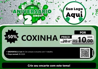 Modelo de Cartaz para Cartaz A4 Horizontal com o tema Promoção de Aniversário - 2 Anos para Salgadaria