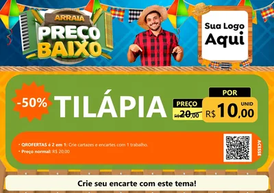 Modelo de Cartaz para Cartaz A4 Horizontal com o tema Arraiá de Preço Baixo - Junina para Peixaria
