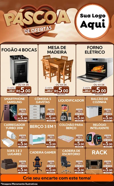Modelo de Encarte para Encarte Grande com o tema Páscoa de Ofertas para Móveis e Eletro