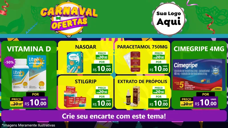 Modelo de TV para TV Horizontal com o tema Carnaval de Ofertas para Farmácia