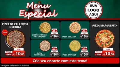 Modelo de TV para TV Horizontal com o tema Menu Especial para Pizzaria